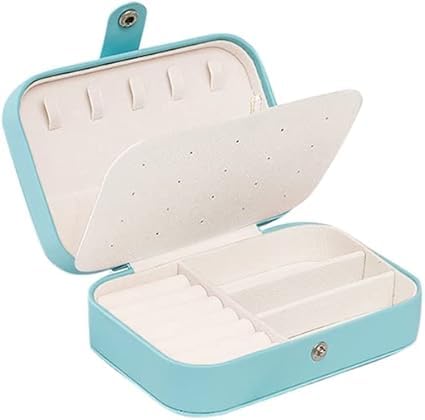 Premium Velvet Three-Layer Jewelry Box, Portable Jewelry Organizer with Button Lock, Elegant Travel Storage Case for Rings, Earrings, Bracelets and Necklaces (Light Blue)