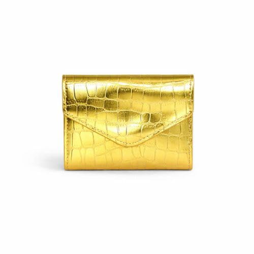 Slim wallet with a metallic crocodile patterned leather design Credit Card Holder modern elegance Wallet for Women Girls ATM ID Card exuding (Pink) (ذهبي)