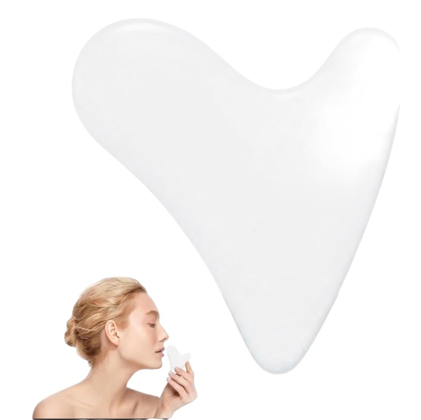 Gua Sha Facial Tools, Gua Sha Rose Quartz and Green Jade Stone Guasha Tool Manual Massage Sticks for Jawline Sculpting and Puffiness Reducing-WHITE