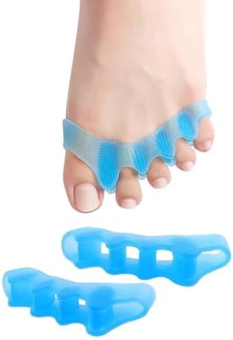 Tazweeq Toe Separators Spacers for Women, 5 Pack Gel Toe Straightener to Correct Bunions and Relieve Foot Pain, for Toe Overlapping Yoga Practice, Non-Slip, Blue