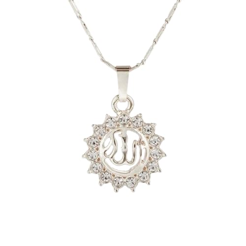 Mysouqeg Allah Pendant Necklace, Crystal Inlaid, Sun Halo Design, 50cm Chain, Islamic Jewellery for Weddings and Parties ٍ Select your Colors