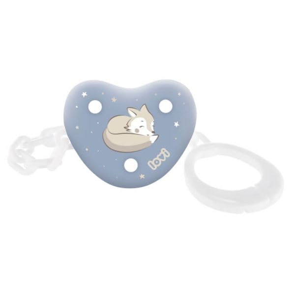 Baby Pacifier Holder with Sleeping Fox Design, Blue Night Sky Theme