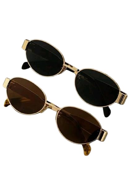 2pc Women's Oval Frame Metal Sunglasses