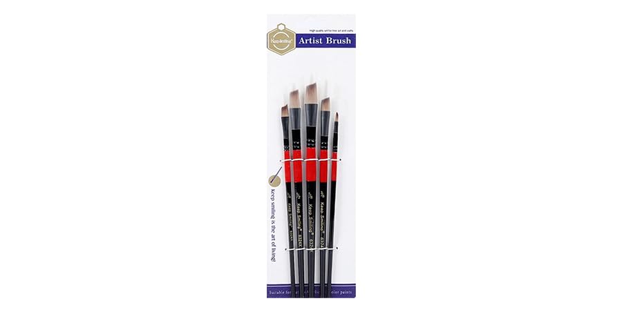 Keep Smiling Round Artist Brush 5-Pieces Set, Black/Red