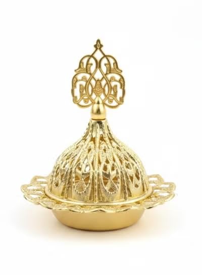 Golden Arabic Incense Burner – Elegant Metal Incense Holder Made of High-Quality Iron with Removable Lid – Perfect for Evenly Spreading Fragrance, Home Decor, Special Occasions shade 8