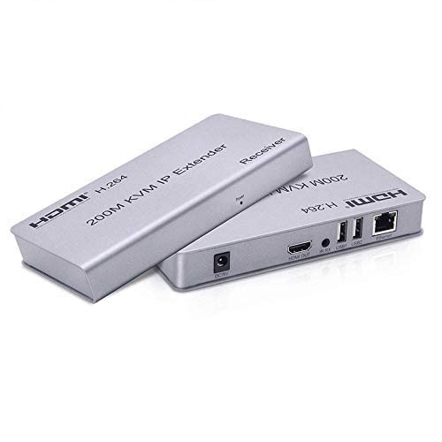 200M HDMI KVM IP Extender, Over IP RJ45 Ethernet CAT6 6A Transmitter Receiver 1 TX to 20 RX and Cascade Connection USB Keyboard Mouse Over UTP/STP H.264 (TX+RX)