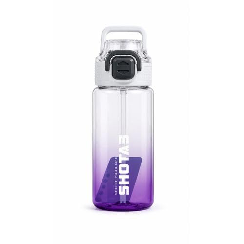 Sports Water Bottle with Safety Lock and Carry Handle Fashion Transparent Water Bottle for Gym College Work Daily Activities (Purple)