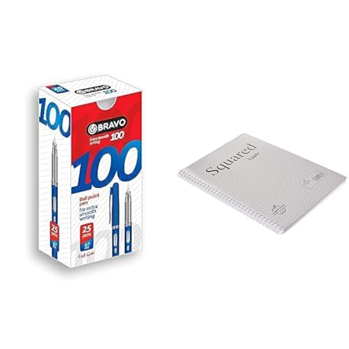 Bravo Stationery Bundle: Sasco Ball Pen Blue + Maayergy Spiral Squared Notebook A4