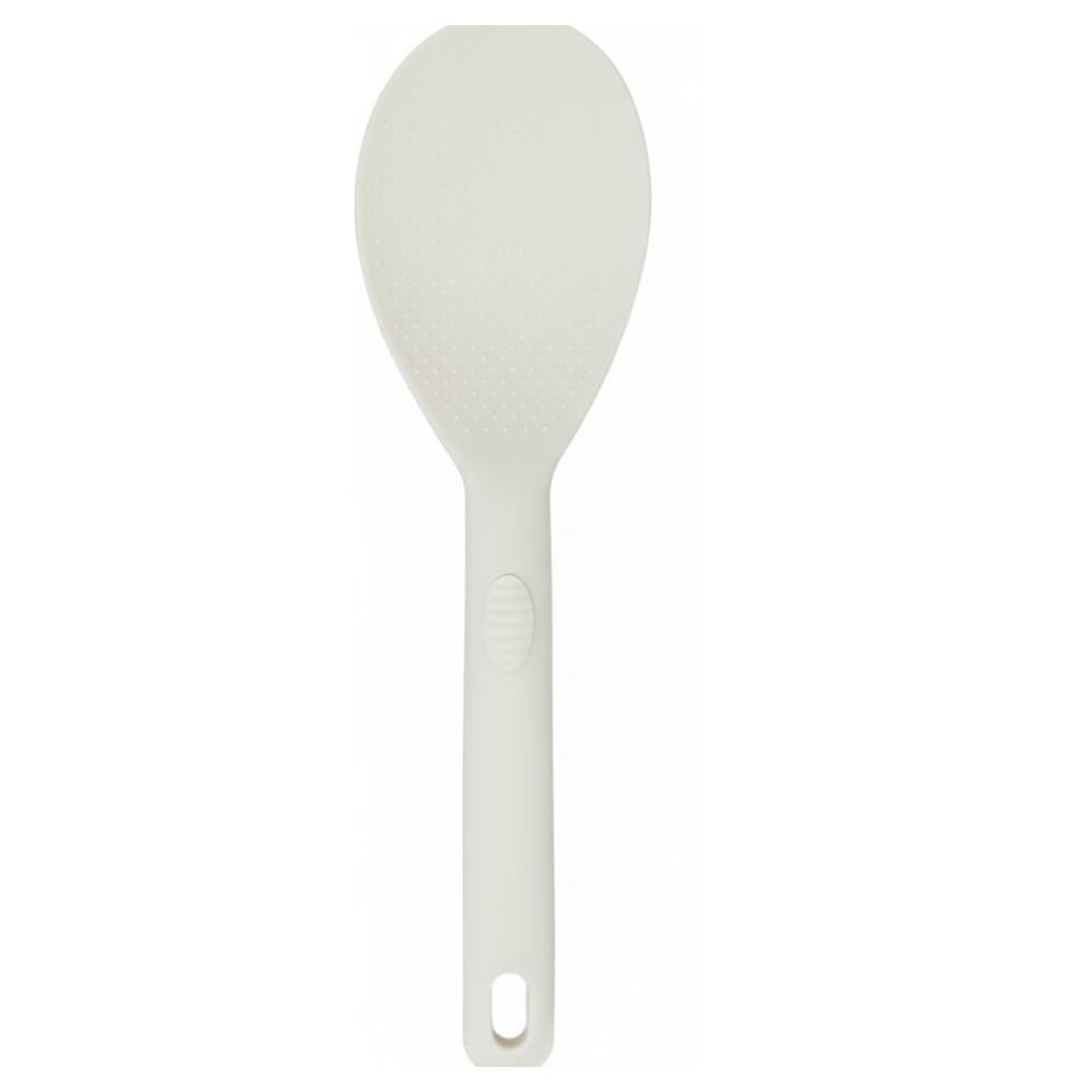 HAPPY HOME Silicone Rice Paddle, Heat Resistant Non-Stick Rice Spoon Spatula with Comfortable Handle for Cooking and Serving Mashed Potatoes, Scrambled Eggs, Sticky Bread Pudding -White