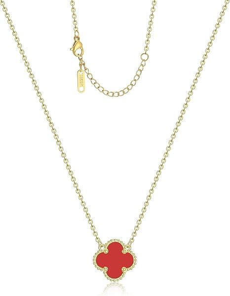 USHOP 18K Gold Plated Stainless Steel Necklace Fashion Simple Four Leaf Clover Choker Necklace for Women