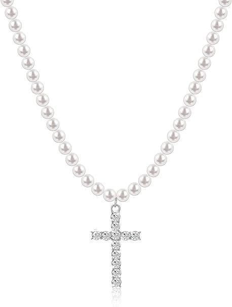 Pearl Necklace for Men,White Round Pearl Necklace Pearl Choker Necklace Fashion Jewelry Gifts for Women Men Teens