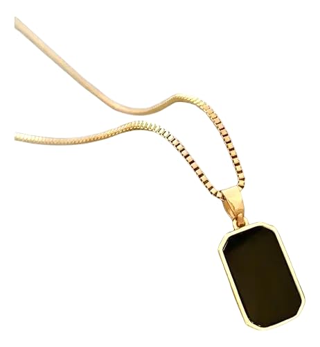 Women's Gold Elegant Necklace with Black Rectangle Necklace, Delicate Neck Chain