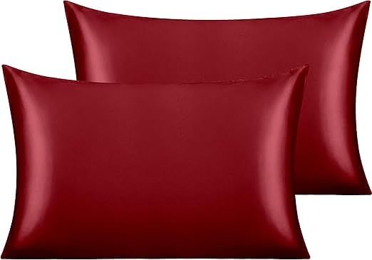 2 Satin Pillowcase Regular Size (50x75cm) - 2 Pillow Cases Ultra Soft, Envelope Closure Pillow Case for Hair and Skin, Maroon