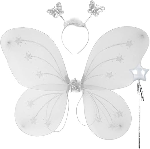 TRUE FIT®- Butterfly Fairy Angel Wing, Wand And Headband Set,Costume For Girls Kids Angel For Butterfly Wings- Set Of 3,SatinMulticolor