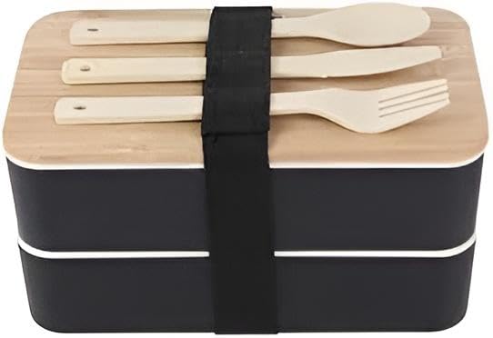 Healthy Lunchbox - Double-tier wheat straw bento box for children including cutlery set. Safe, non-toxic materials ensure healthy eating. Vibrant colors make mealtime fun and organized for kids daily.