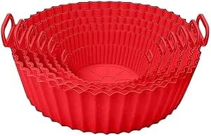 Tirupine Silicone Pot with Handle - Reusable Air Fryer Liner, Heat Resistant Basket, Square Baking Tray, Liners, Baking Tray for Oven and Microwave_Red