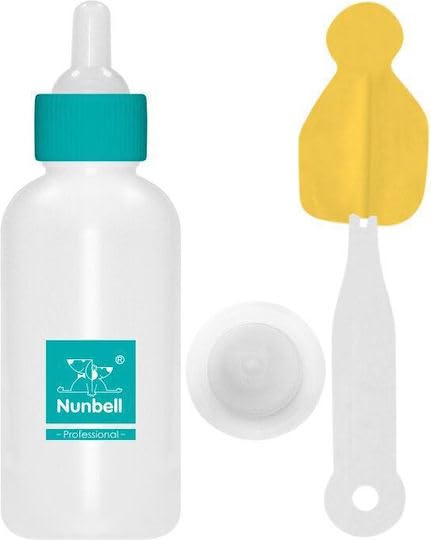 Nunbell Professional Pet Feeding Set, White and Teal Bottle with Cleaning Brush, Double Suction Base, Animal Nursing Kit