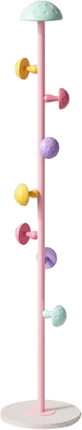 Eastlinran Metal Tree Shape Coat Rack for Kids - Free Standing Hanger With Sturdy Round Base for Stand Room Small Hall - Clothes Hat Bag Organizer (Pink)