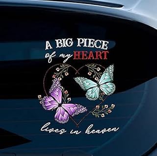 SM4U A Big Piece of My Heart Lives in Heaven, Butterfly Decal Sticker, Purple and White Butterflies