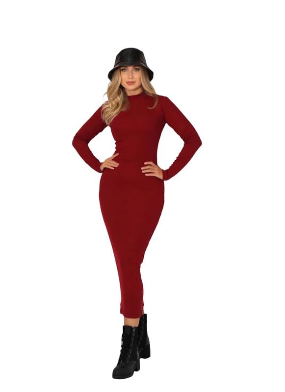 Women Slinky High Neck Midi Dress