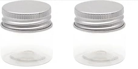 2 Pack 30g Travel Jars Empty Refillable Mini Plastic Jars for Creams, Jewelry, Eyeshadow, Makeup, Cosmetics, Clear and Silver Lid