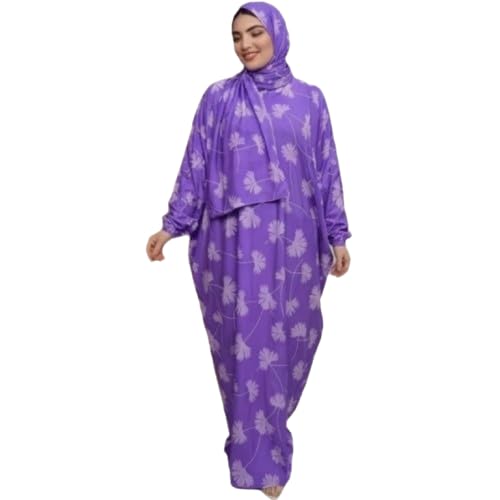 Women's Muslim Prayer Dress Set, Floral Print, with Hijab, Abaya Style - Butter Material (Up to 100 KG)