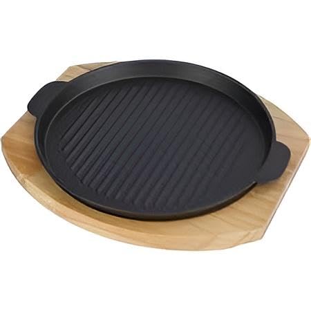 Round Grill - 24cm black flower grill with wooden stand for all meals healthy tasty method available now ideal for camping home or garden cooking