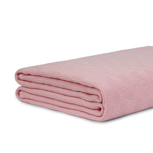 Egyptian cotton Leno throw blanket,ultra-soft & lightweight with an elegant woven design ,king size 255x225 cm , Pink Color