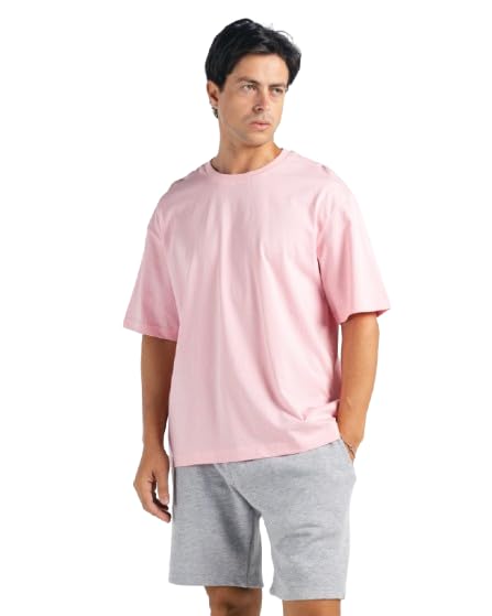 Feathers Men’s Drop Shoulder Oversized T-Shirt, 100% Cotton Lightweight Crew Neck, Relaxed Fit