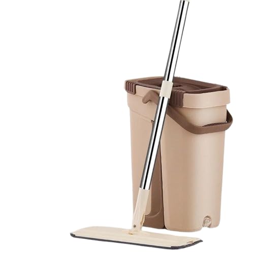 Modern Streamlined Flat Mop Bucket – with 2 Filter Filters, Strong Folding Arm with Microfiber Mop Replacement – Perfect for Floor Cleaning (Milk)
