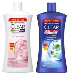 Clear Scalp Care Anti-Dandruff Shampoo for Women 900ml - Clear Cool Sport 2 in 1 Anti-Dandruff Shampoo for Men - 900 ml