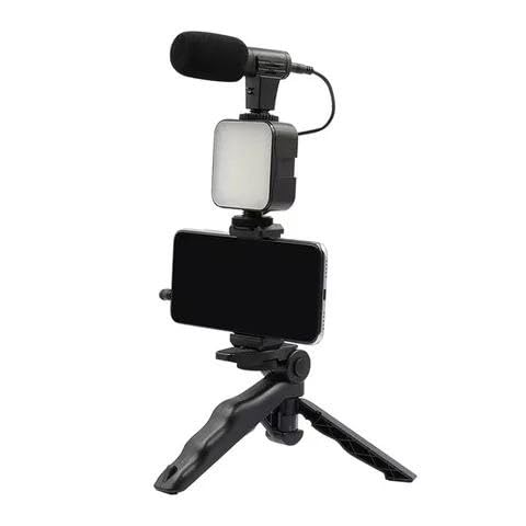 Mobile Phone Stand with LED Light and Mic for Live Streaming Photography Stable Stand with Microphone and Portable Light