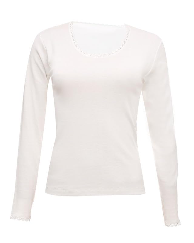 C&K Cotton Long Sleeves Embroidered Lace Undershirt For Women
