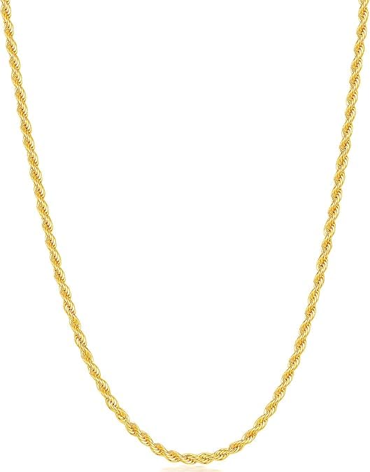 Fayruz Jewelry Unisex Gold Plated Rope Chain Necklace 18K Gold Plated Stainless Steel Chain for Men Women
