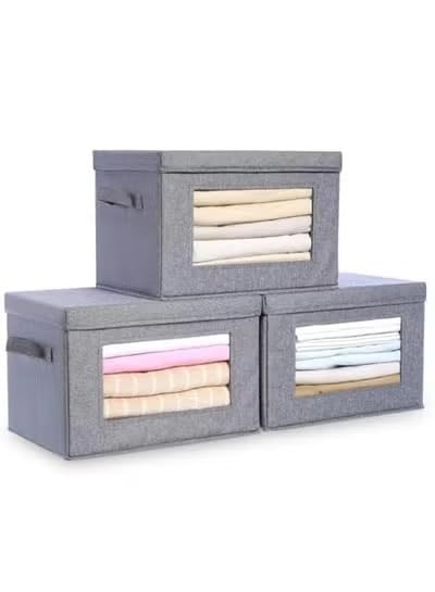 1 Pack Frame Clothes Storage Box – Foldable Closet Organizer Bin with Reinforced Handles & Clear Window – Large Capacity Non-Woven Fabric Storage Container– 40×25×25 cm