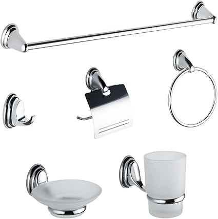 Stainless Steel Bathroom Accessory Set (6 Piece Accessory Set Lux Silver)