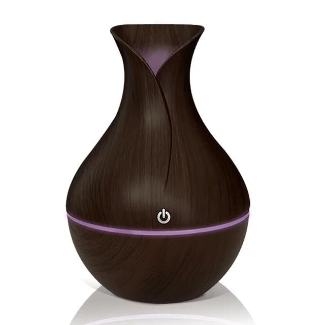 Aroma Essential Oil Diffuser, 130ml Ultrasonic Cool Mist Humidifier Aromatherapy with 7 Soothing Colors LED for Home, Yoga, Office, Spa, Bedroom, Baby Room Light & Dark Wood Color (Dark Wood Grain)