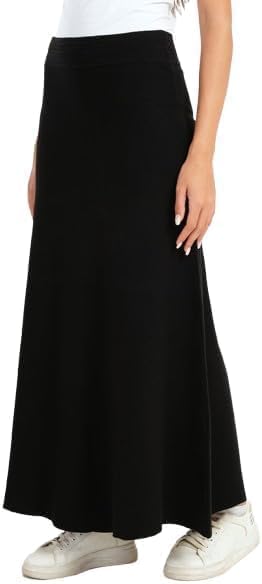 Women's A-Line Maxi Skirt, Black, Flared Cut, Elastic Waistband