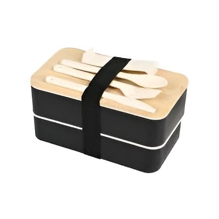 Healthy Box - Double-tier wheat straw lunch set for children including cutlery and lid. Durable, non-toxic material promotes safe eating habits. Vibrant colors make mealtime fun and engaging.