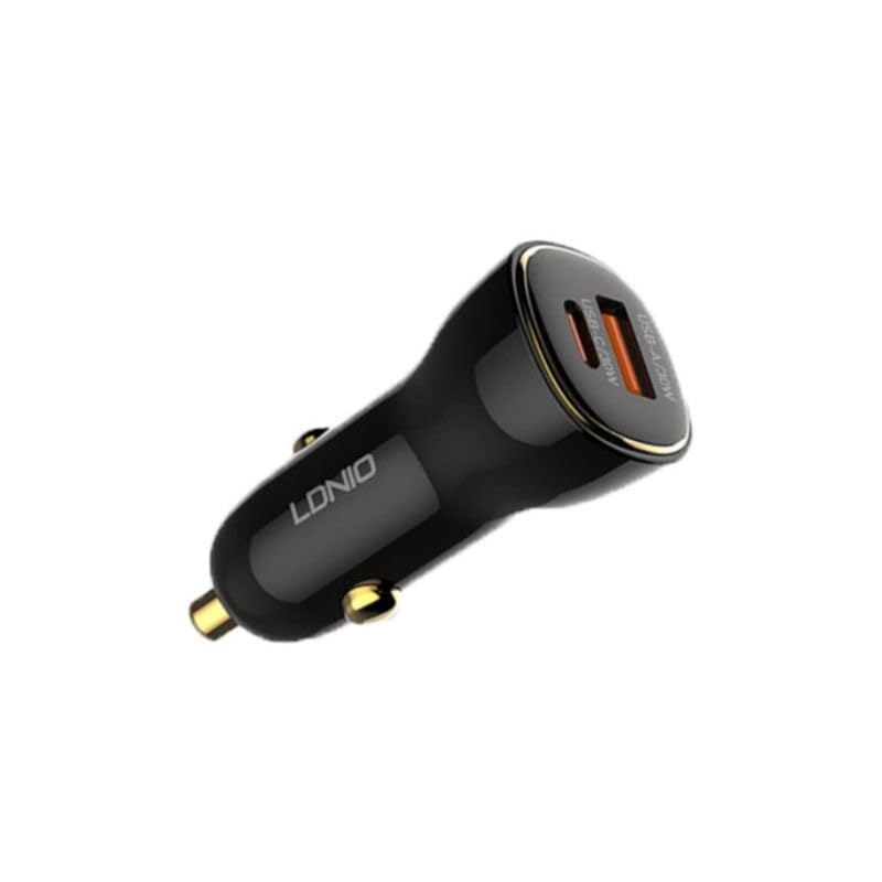 Ldnio C103 60W High-Power Car Charger, PD 30W + QC 30W Ultra-Fast Charging, Supports PD/PPS/QC, Includes USB-A to UCB-C Cable (1M) Fits MacBook And Smartphones – Black