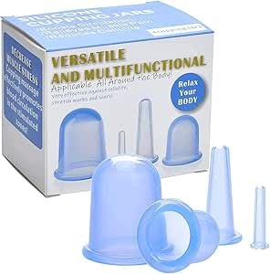 DELFINO Cupping Therapy Sets, 4Pcs Silicone Anti Cellulite Cup Vacuum Suction Massage Cups Facial Cupping Sets Body and Face Massager for Home Use (Blue), for Muscle, Nerve, Joint Pain Relief
