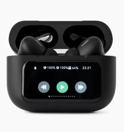 Merv True Wireless Earbuds, ANC/ENC Noise Cancelling, Smart Display Charging Case, Touch Controls Pro 2, White (Black)
