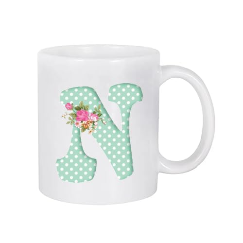 White Mug with letter (N) Coloured Design
