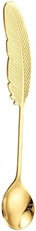 Set, 1/4/6/8/10pcs 304 Stainless Steel Feather Coffee Spoon Dessert Shop 304 Stainless Steel Salad Spoon(Gold,1Pc)