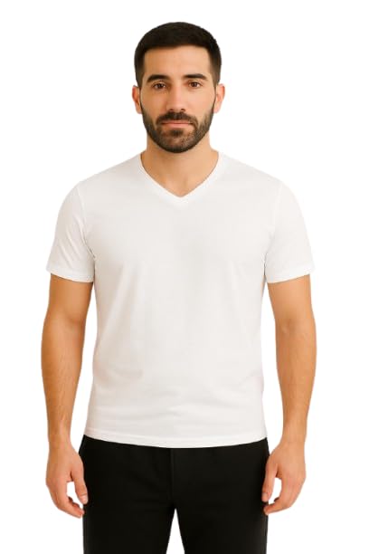 Men's V-Neck T-Shirt, Classic Fit, Short Sleeve, Undershirt, Casual, Cotton