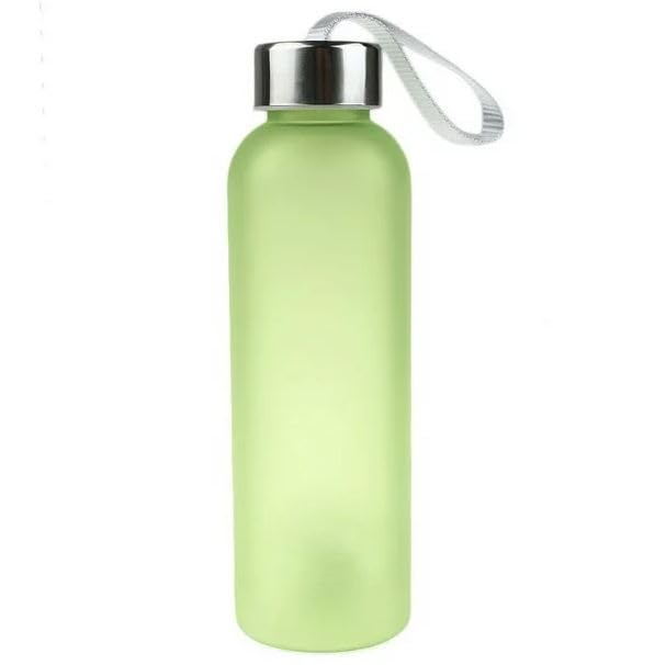 Simple modern ins style fashion exquisite frosted water bottle wide mouth double wall vacuum insulated multi-color leak-proof water bottle with lanyard 500 ml (green)