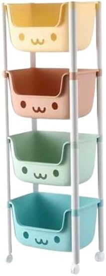 4 Tier Toy Organizer with Wheels - Ideal Solution for Kids Toy Storage, Easy to Assemble Without Tools, Practical and Multi-Layer Design.
