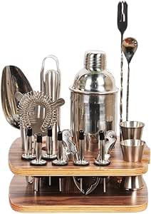 Brand Checker Cocktail Shaker Set Bartender Kit 18 Piece, Cocktail Kit Bar Set, Bar Tool Set Drink Mixer Set with Stand, Mixing Spoon, Muddler, Liquor Pourers, Strainer