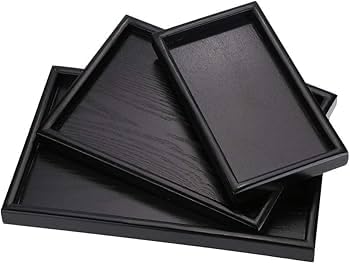 Wooden Serving Trays Set of 3, MDF Wood Material, Rectangular Nesting Trays for Coffee, Tea, Food Serving and Display, Fits for Family and Friends Gatherings. (Black)