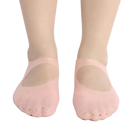 Silicone Socks for Dry Feet Women, Silicone Gel Moisturizing Socks Foot Anti-Cracking Protector Foot Care Tool Socks Relieve Plantar Fasciitis Pain Heel Soften Dead Skin Dry Cracked Skin (L-Pink)
